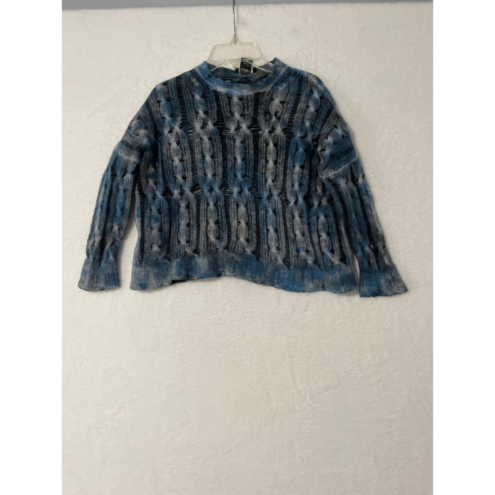 Avant Toi Cashmere Silk Hand Painted Cable Knit Crop Sweater Blue Grey Italy Sm